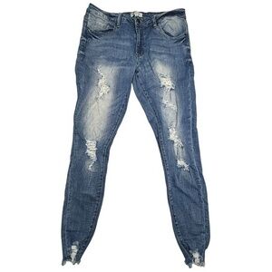 Chic Soul Distressed Jeans Raw Hem Medium Wash Denim Blue Skinny Jeans Size 1X